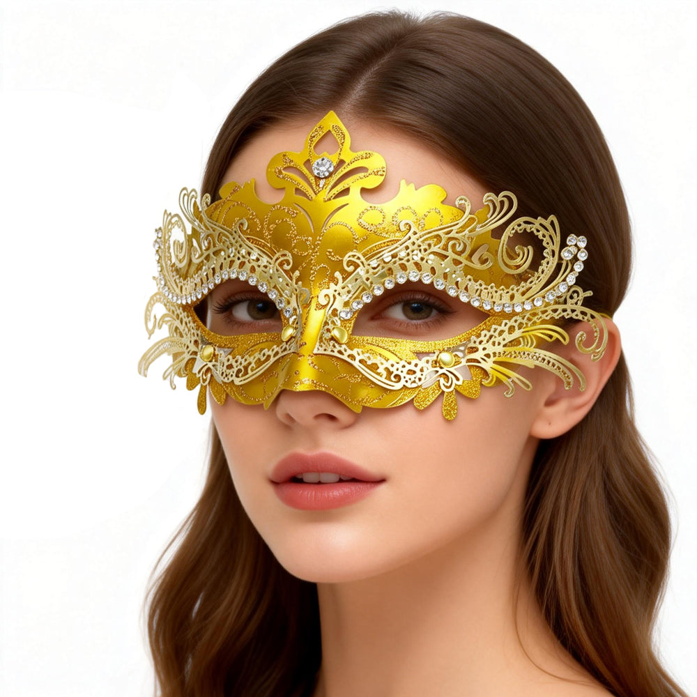 Héloïse Baroque Gold Filigree Masquerade Mask with Diamond Details