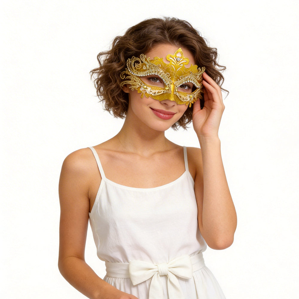 Héloïse Baroque Gold Filigree Masquerade Mask with Diamond Details