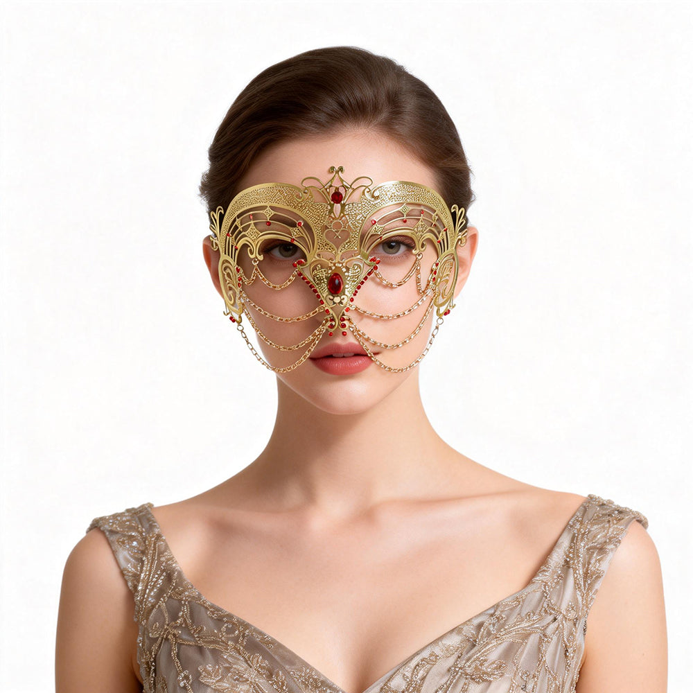 Héloïse Rhinestone-encrusted metal chain masquerade mask