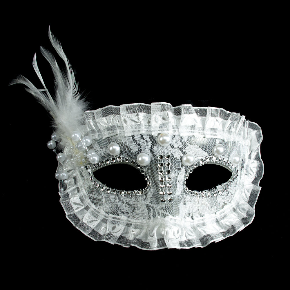Héloïse White Lace & Pearl Venetian Masquerade Mask