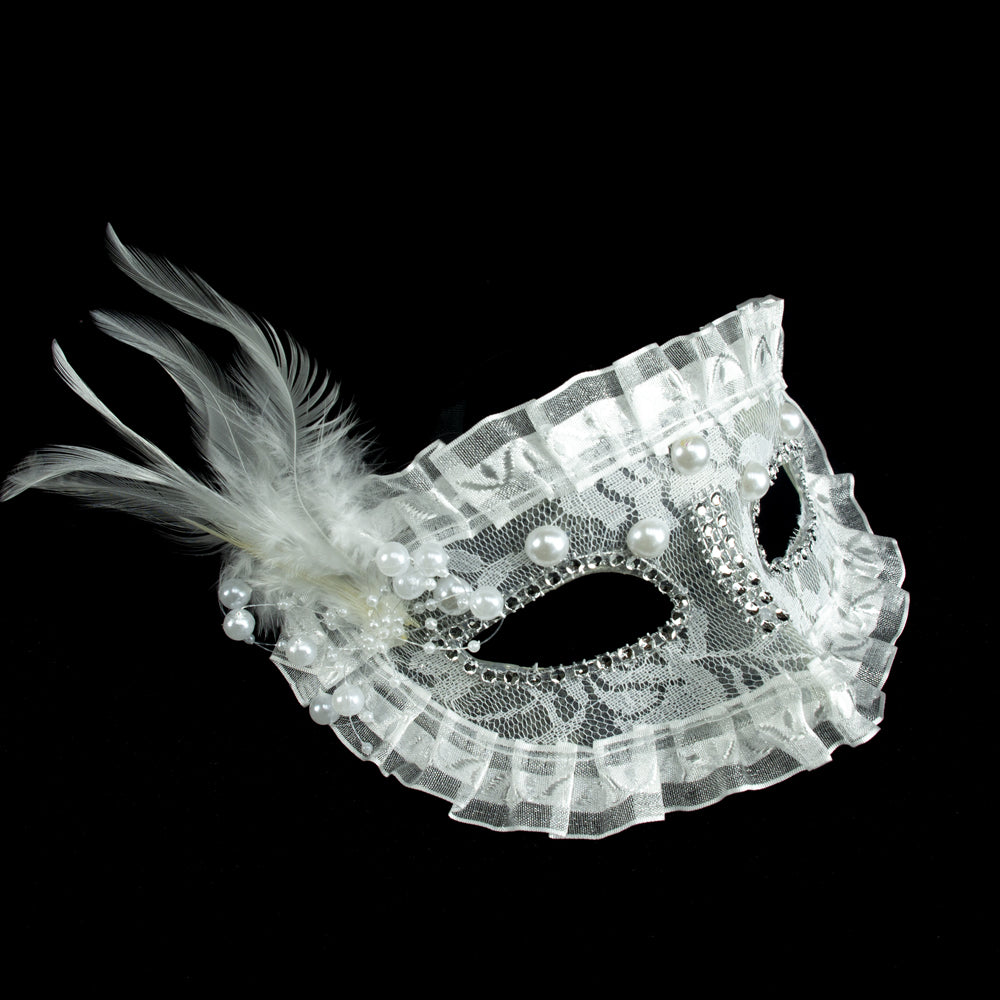 Héloïse White Lace & Pearl Venetian Masquerade Mask