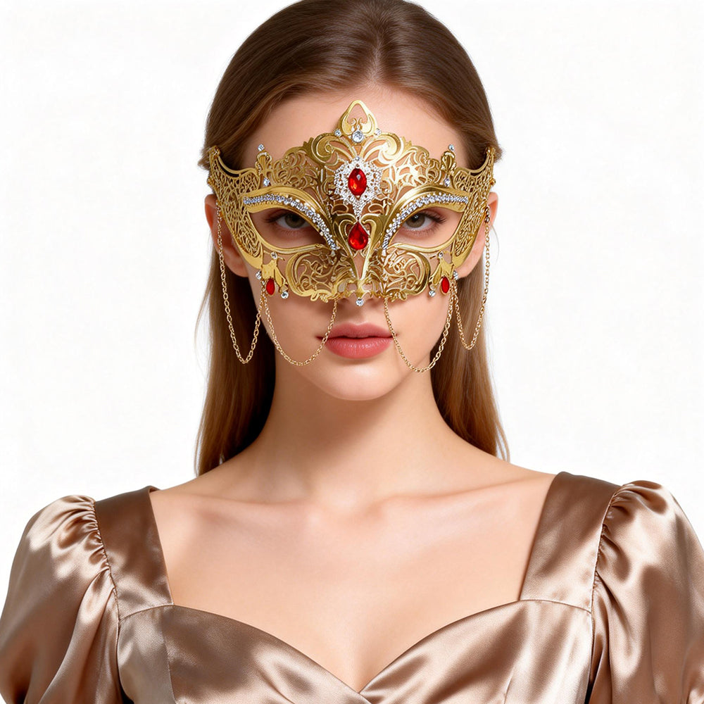 Regina Royale Venetian Masquerade Mask with Ruby Crystals
