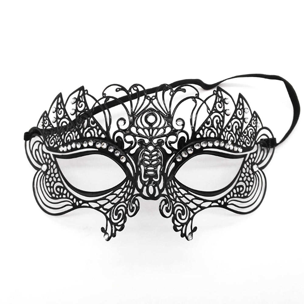 Regina Black Rhinestone Butterfly Filigree Venetian Mask