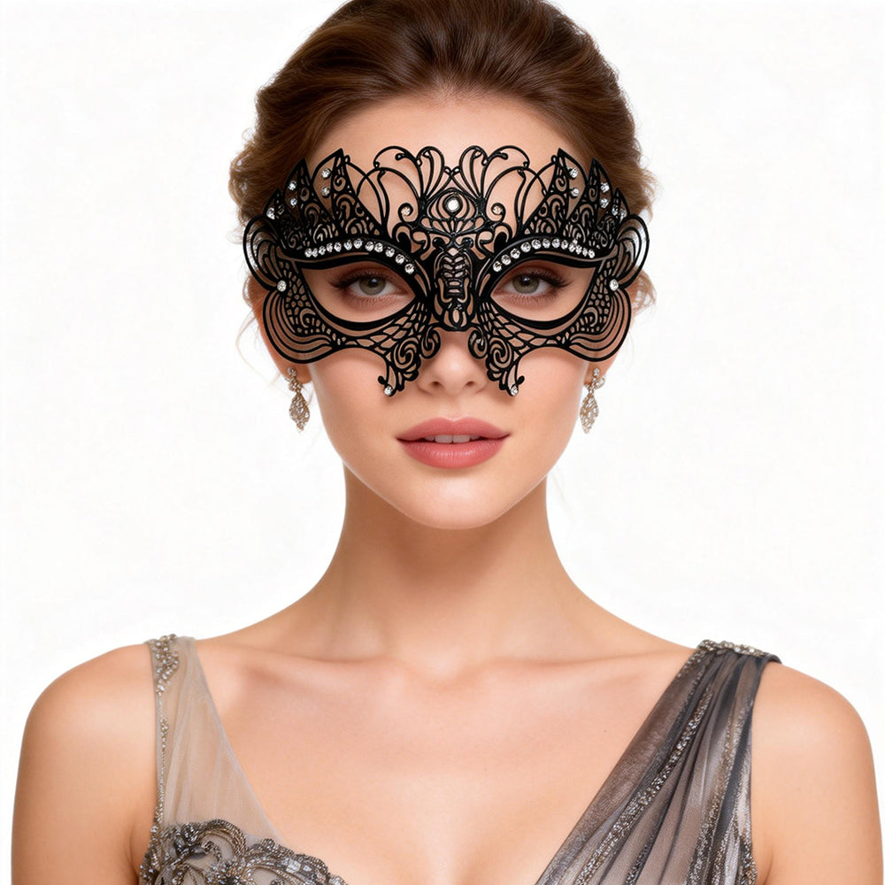 Regina Black Rhinestone Butterfly Filigree Venetian Mask