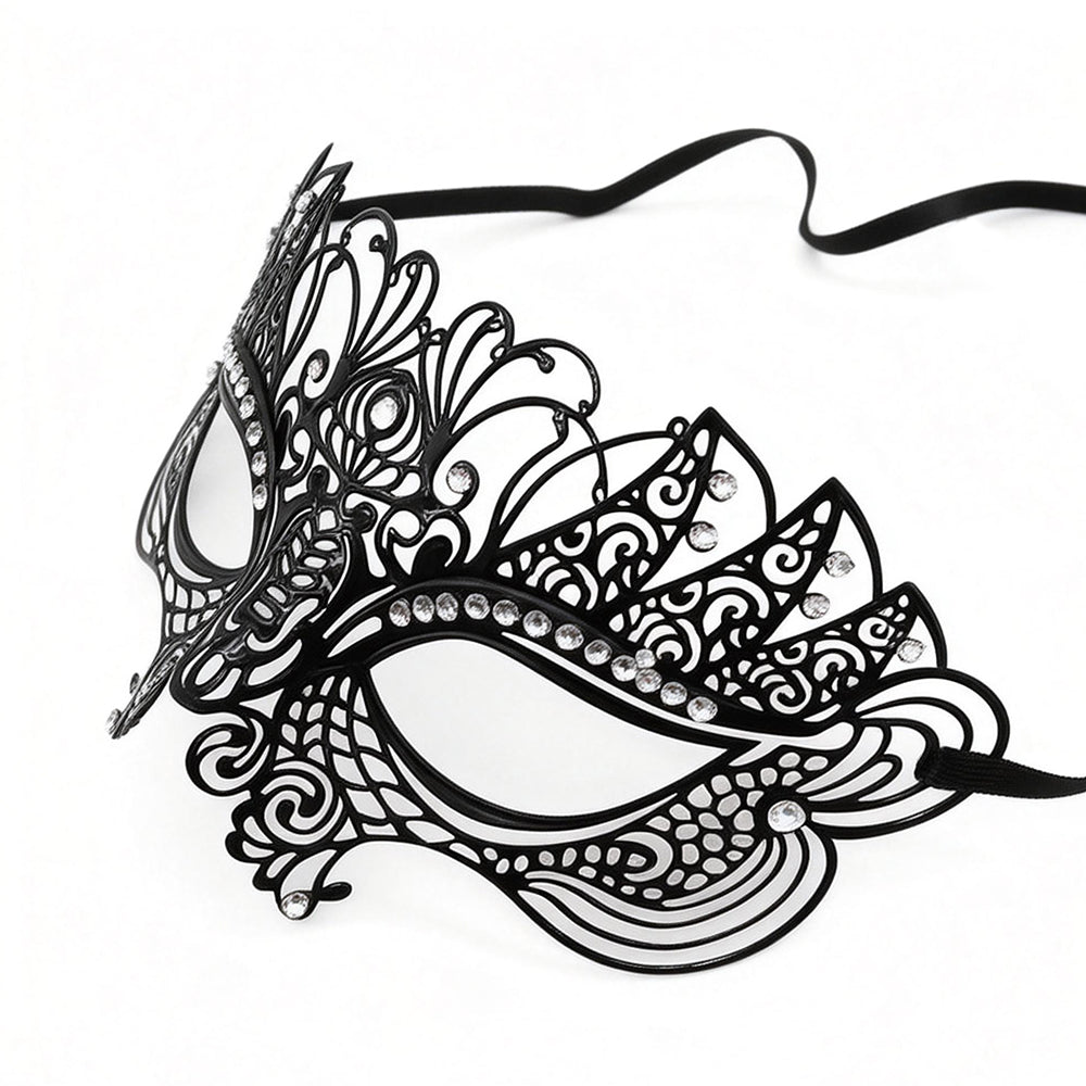 Regina Black Rhinestone Butterfly Filigree Venetian Mask