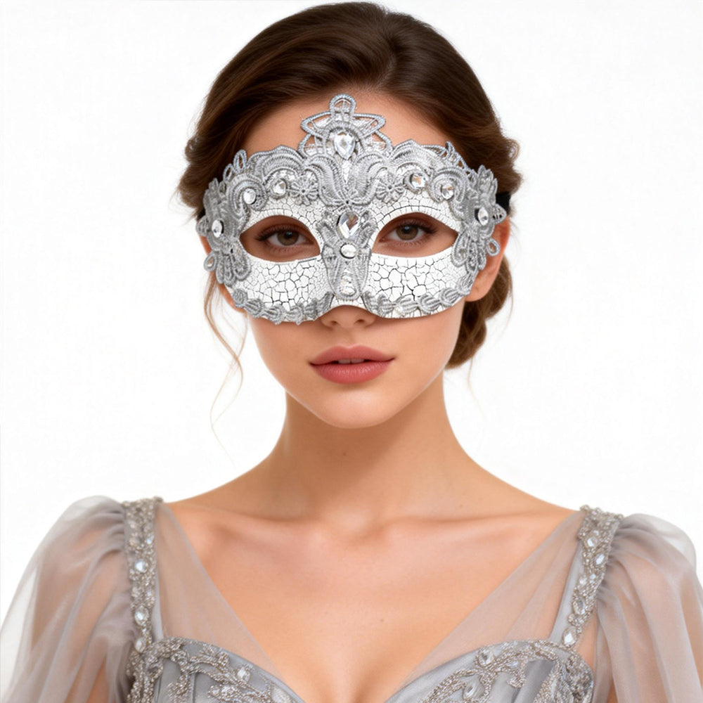 Héloïse Silver Lace Crystal Venetian Masquerade Mask