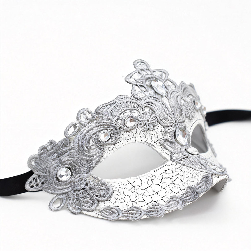 Héloïse Silver Lace Crystal Venetian Masquerade Mask