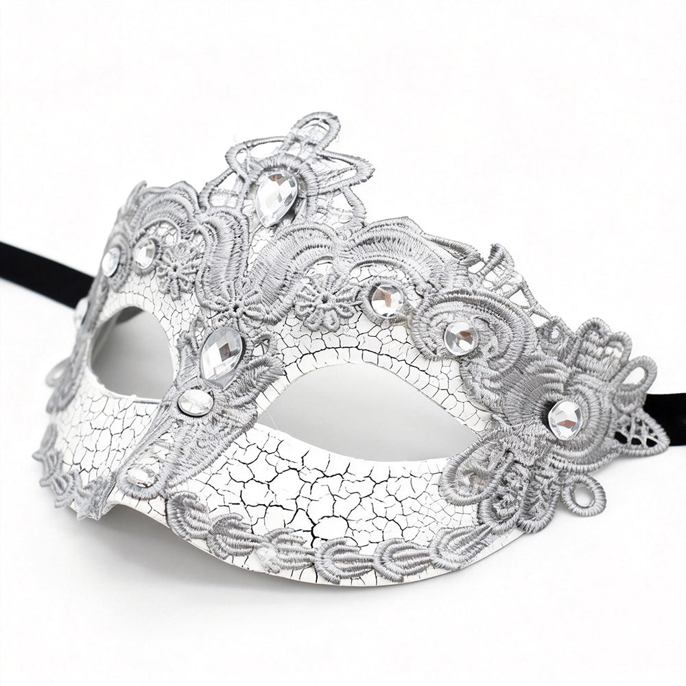 Héloïse Silver Lace Crystal Venetian Masquerade Mask