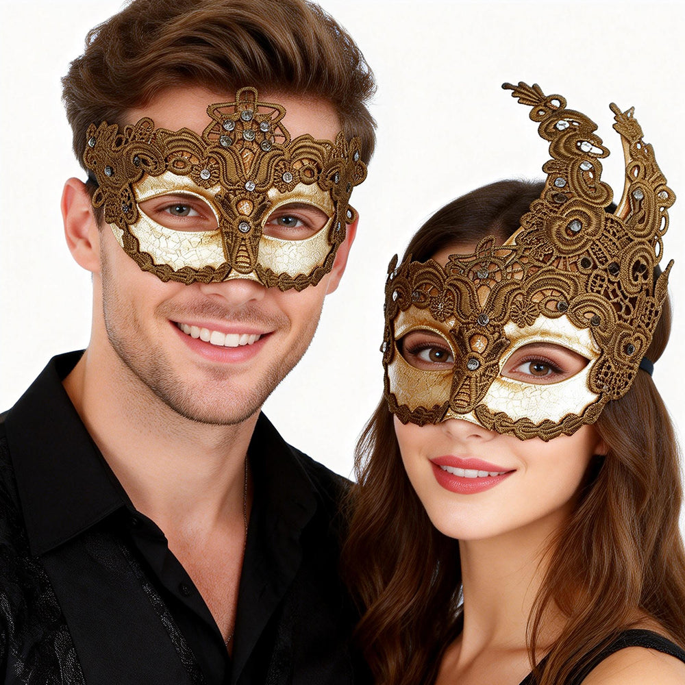 Héloïse Gold Regal Lace Venetian Couple Masquerade Mask
