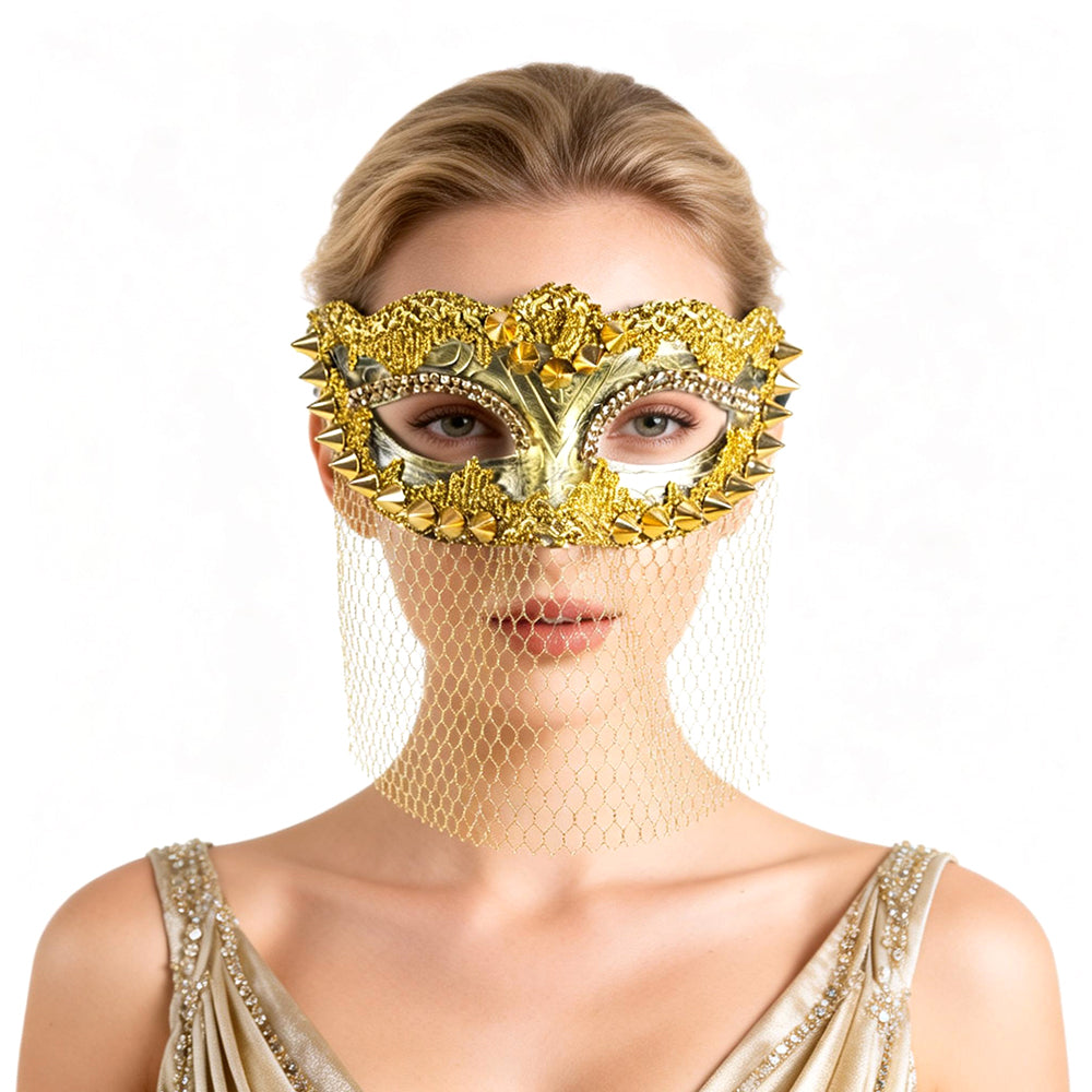 Regina Gold Mesh Veiled Mask