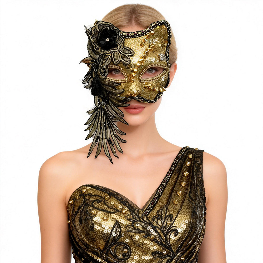 Héloïse Black Lace Gold Gothic Masquerade Mask