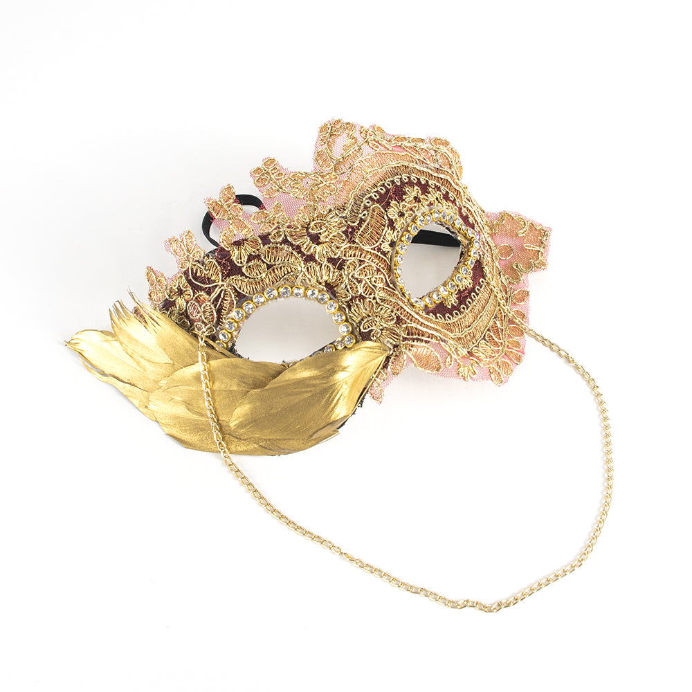 Héloïse Rose Gilded Lace Feather Mask