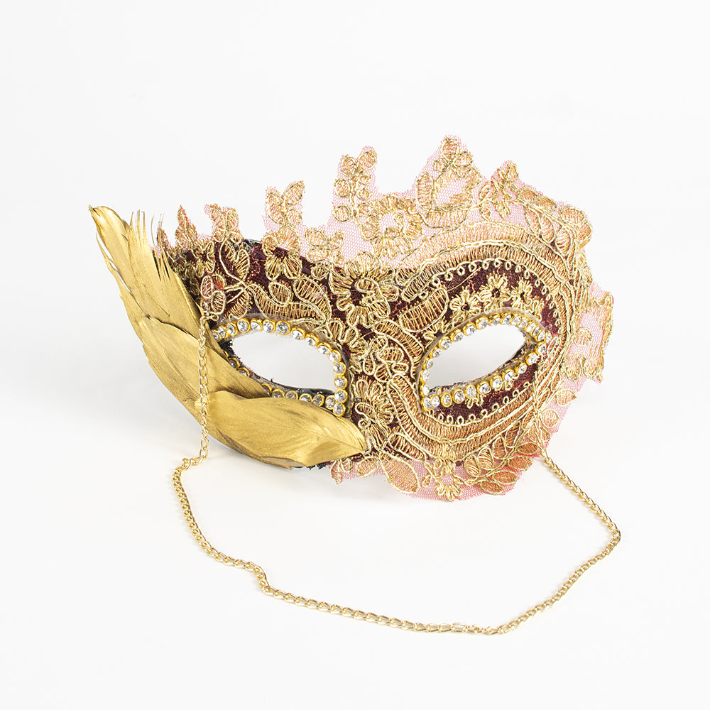 Héloïse Rose Gilded Lace Feather Mask