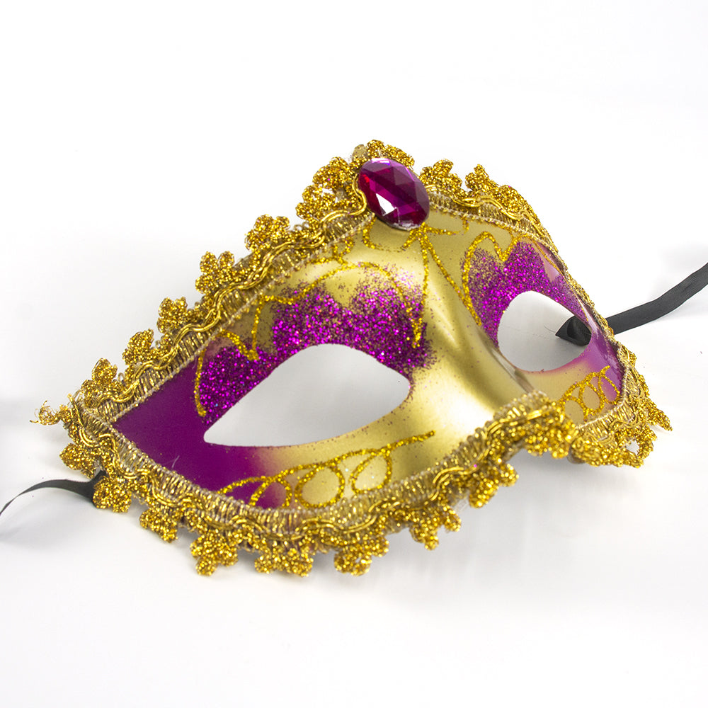 Regina Gold & Purple Venetian Masquerade Eye Mask – Classic Regal Style