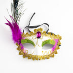 Regina  Feathered Venetian Masquerade Mask-gold&white