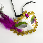 Regina  Feathered Venetian Masquerade Mask-gold&white