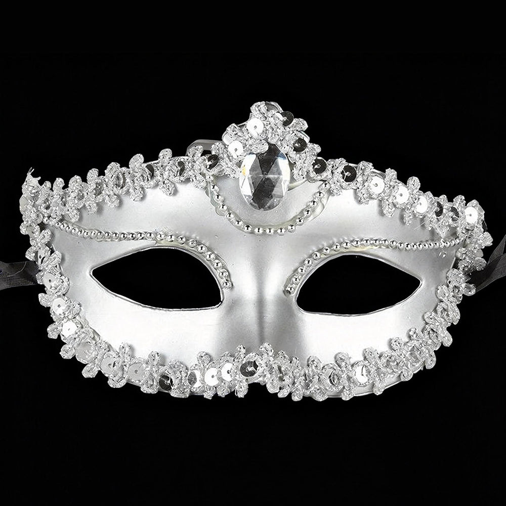 Regina Silver Venetian Masquerade  Mask – Elegant Crystal Lace Design