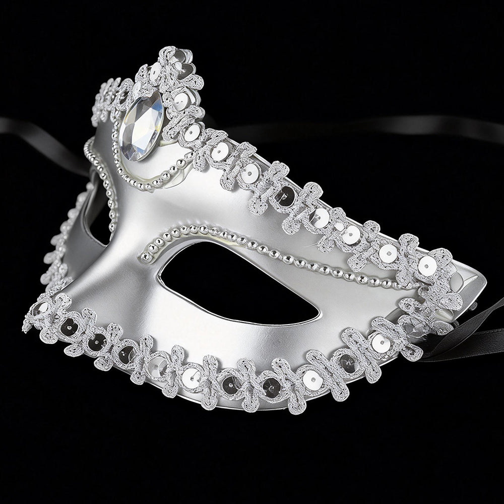 Regina Silver Venetian Masquerade  Mask – Elegant Crystal Lace Design