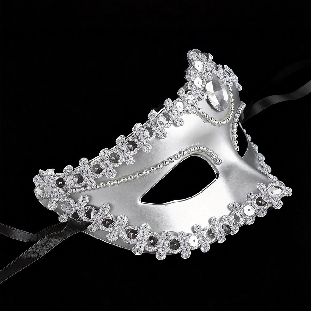 Regina Silver Venetian Masquerade  Mask – Elegant Crystal Lace Design