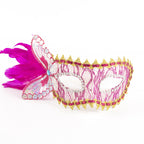 Giulia Pink Lace Butterfly Feather Venetian Masquerade Mask