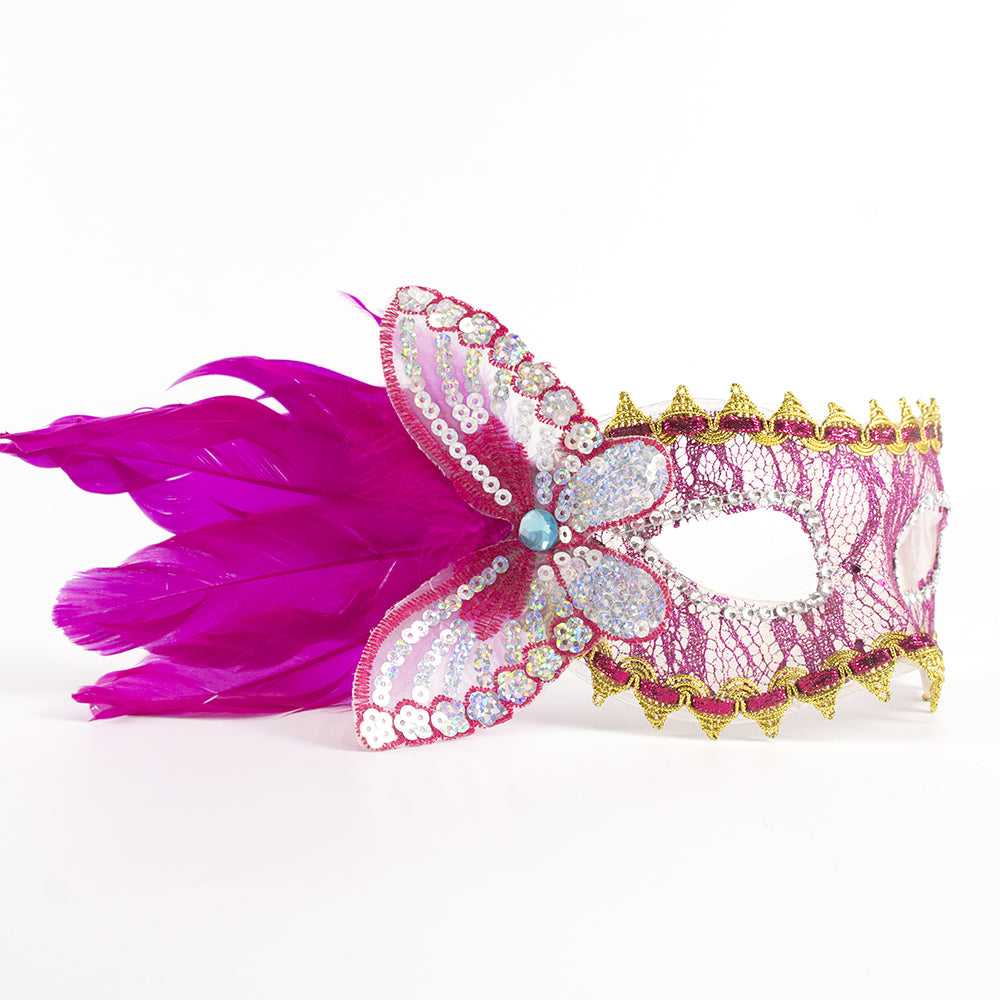 Giulia Pink Lace Butterfly Feather Venetian Masquerade Mask