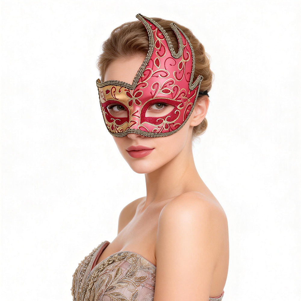 Kelly Pink Flame-Shaped Venetian Masquerade Mask
