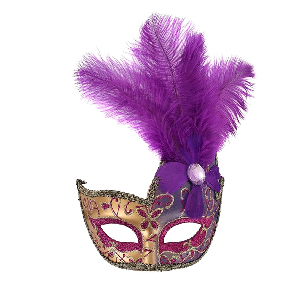 Giulia Baroque Feather Plume Masquerade Mask with Ornamental Detailing