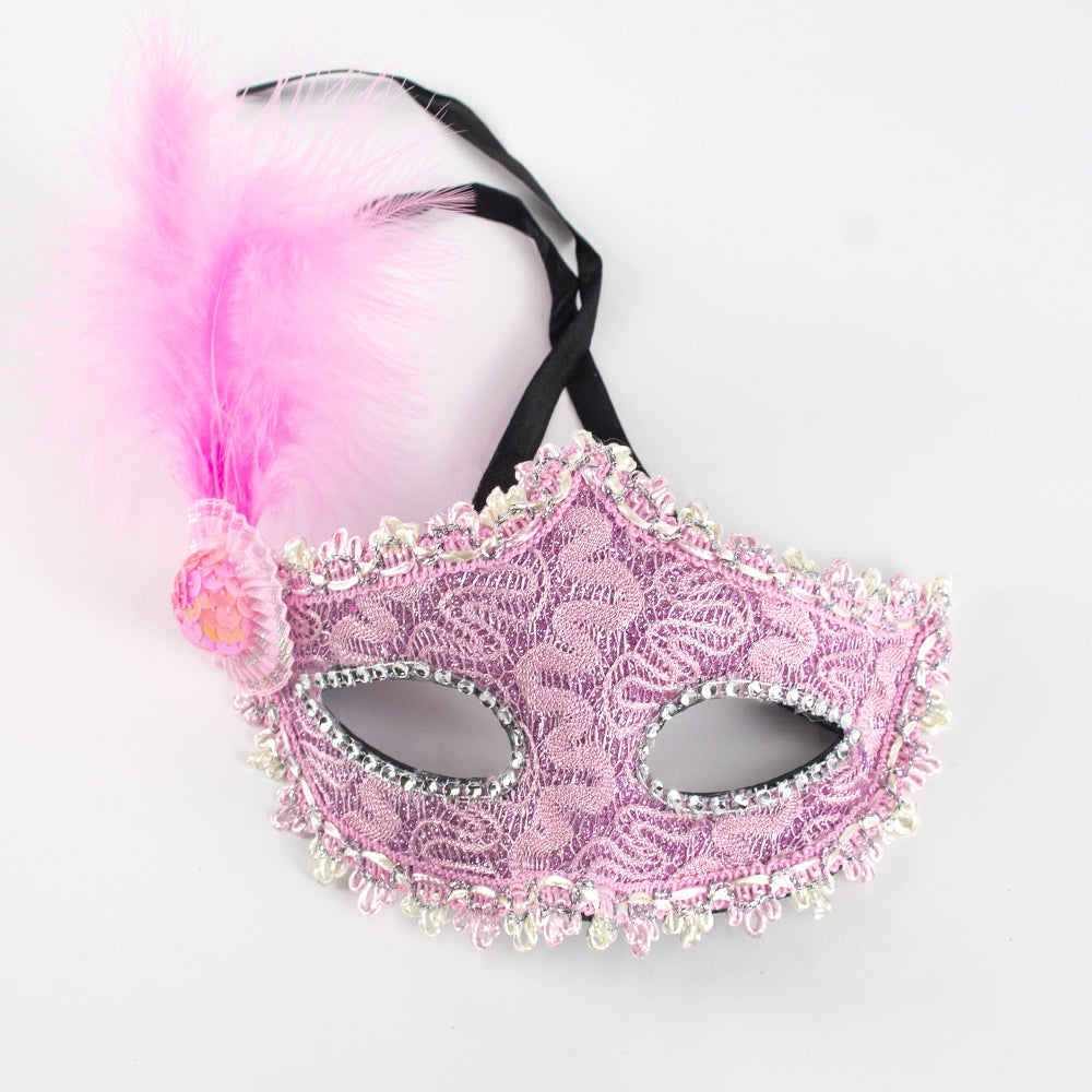 Marie Lace Venetian Masquerade Mask with Feather Accent