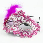 Marie Lace Venetian Masquerade Mask with Feather Accent