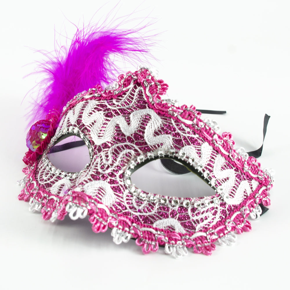 Marie Lace Venetian Masquerade Mask with Feather Accent