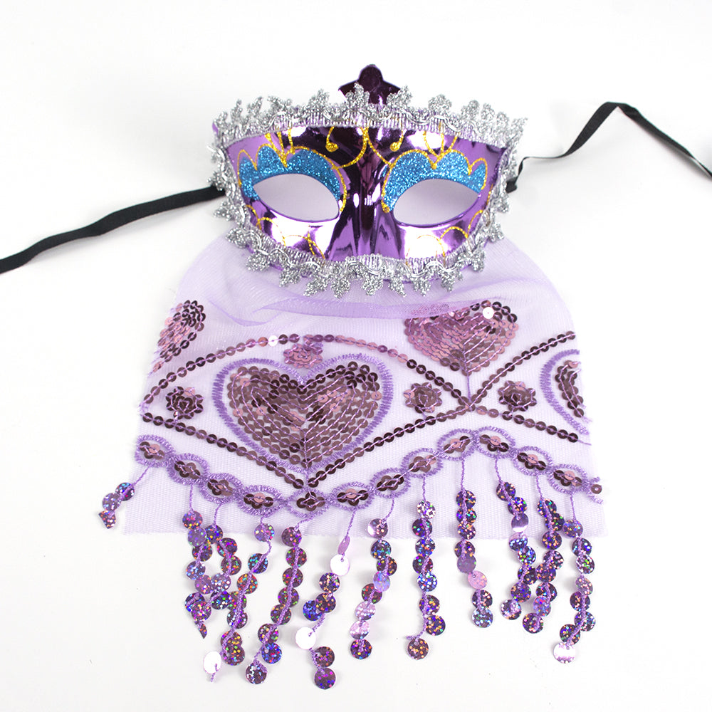 Héloïse Purple Masquerade Mask with Lace Veil – Romantic Carnival Style