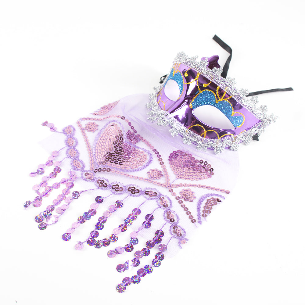 Héloïse Purple Masquerade Mask with Lace Veil – Romantic Carnival Style