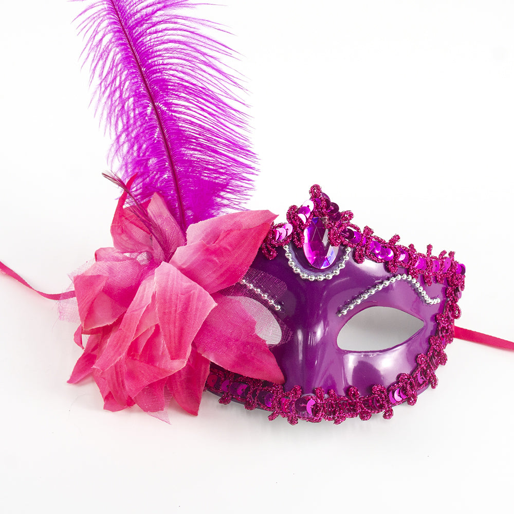 Giulia Purple Feathered Venetian Masquerade Eye Mask – Elegant Carnival Style