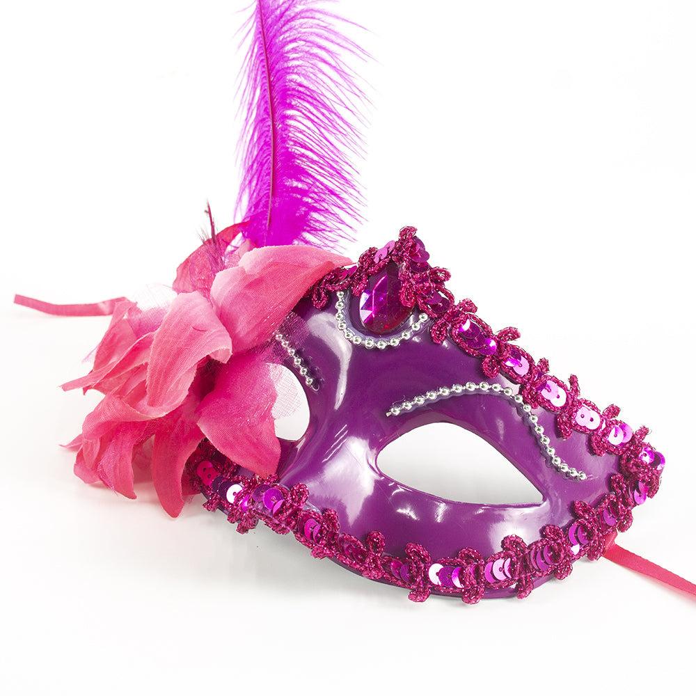 Giulia Purple Feathered Venetian Masquerade Eye Mask – Elegant Carnival Style