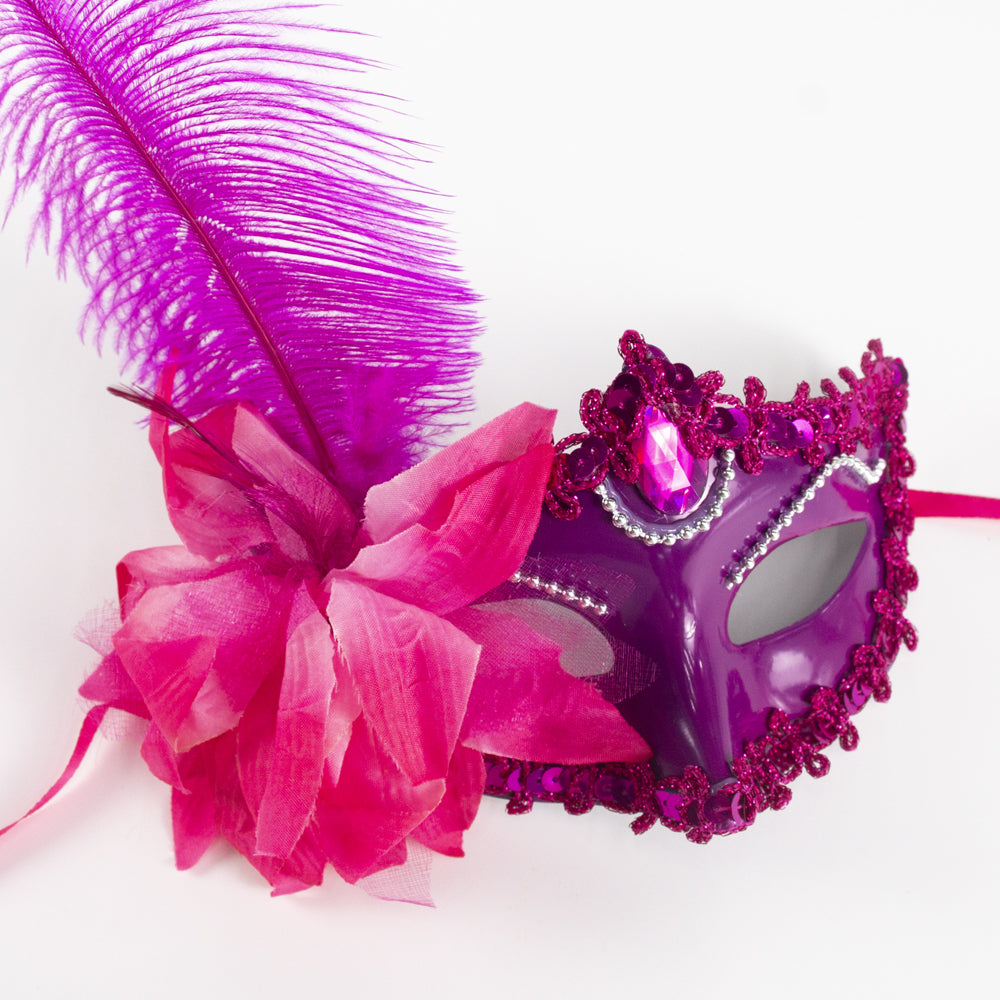 Giulia Purple Feathered Venetian Masquerade Eye Mask – Elegant Carnival Style