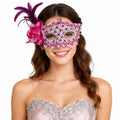 Héloïse  Lace Venetian Masquerade Mask with Feather & Flower Accent
