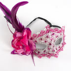 Héloïse  Lace Venetian Masquerade Mask with Feather & Flower Accent