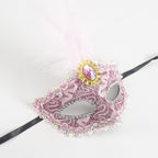 KELLY PINK Pink Lace Venetian Masquerade Mask with Feather & Jewe