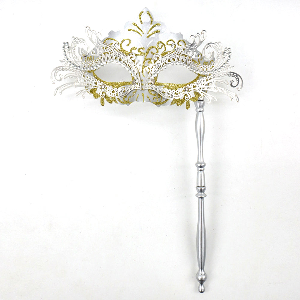 Regina Ornate Handheld Venetian Mask – Regal Baroque Elegance Style