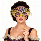 Regina Ornate Handheld Venetian Mask – Regal Baroque Elegance Style