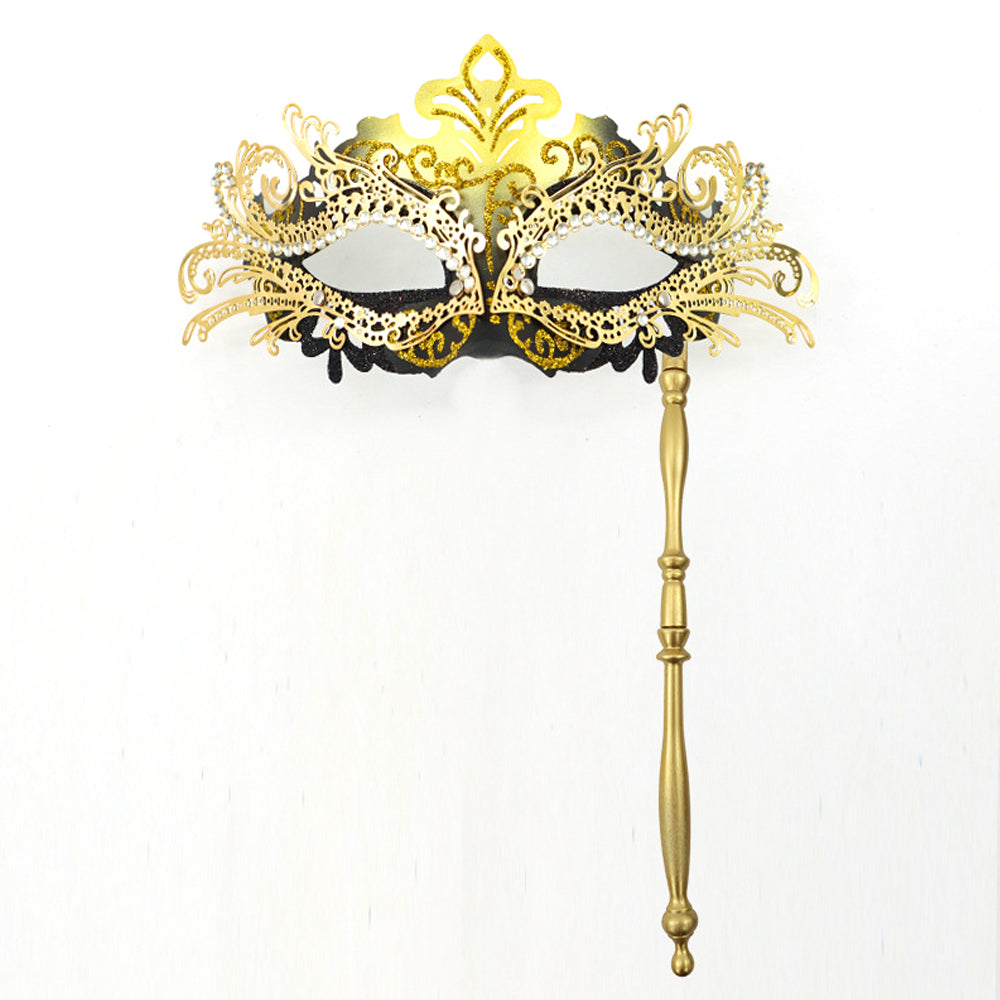 Regina Ornate Handheld Venetian Mask – Regal Baroque Elegance Style
