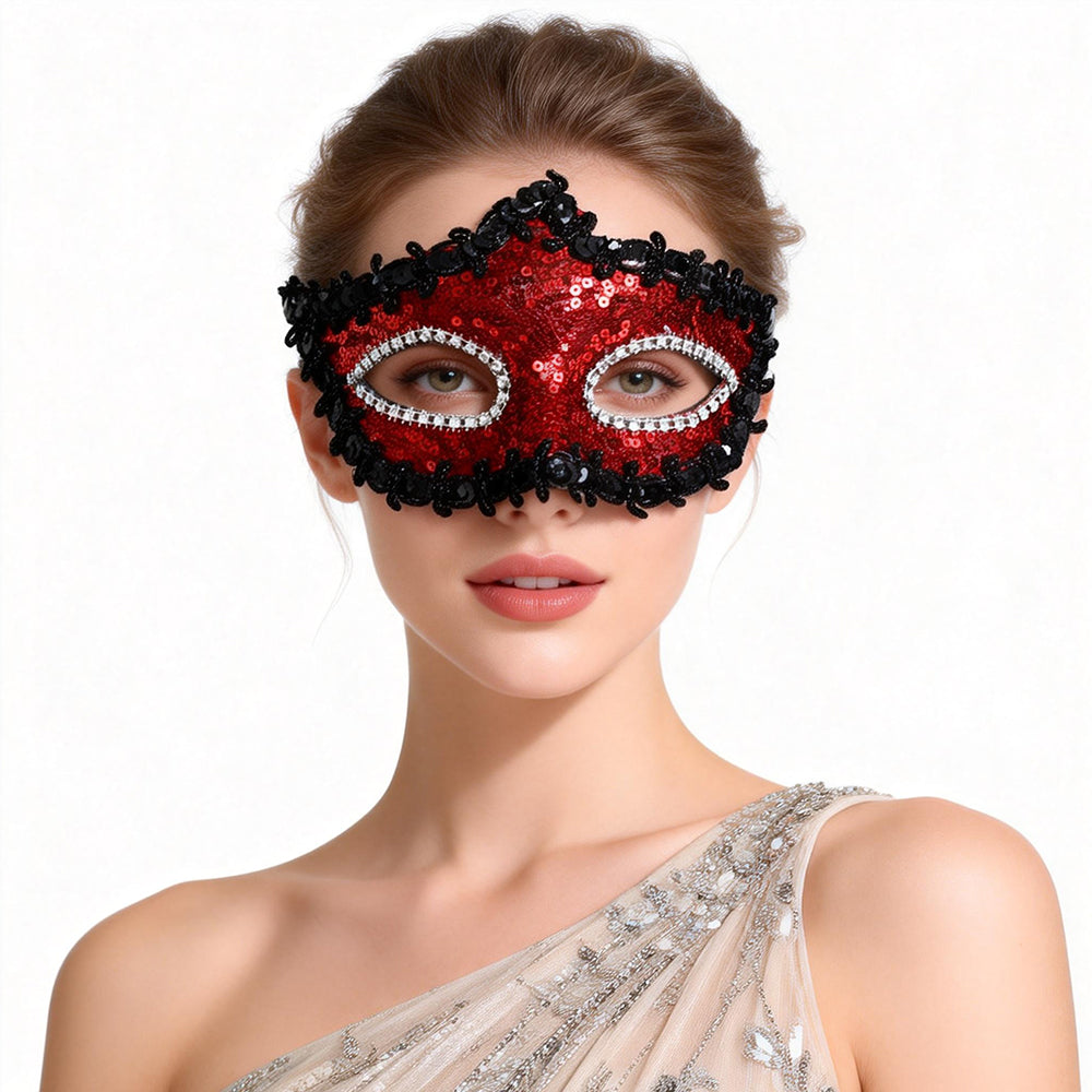 Regina  Sequin Trim Venetian Masquerade   Mask – Dramatic Masquerade Style