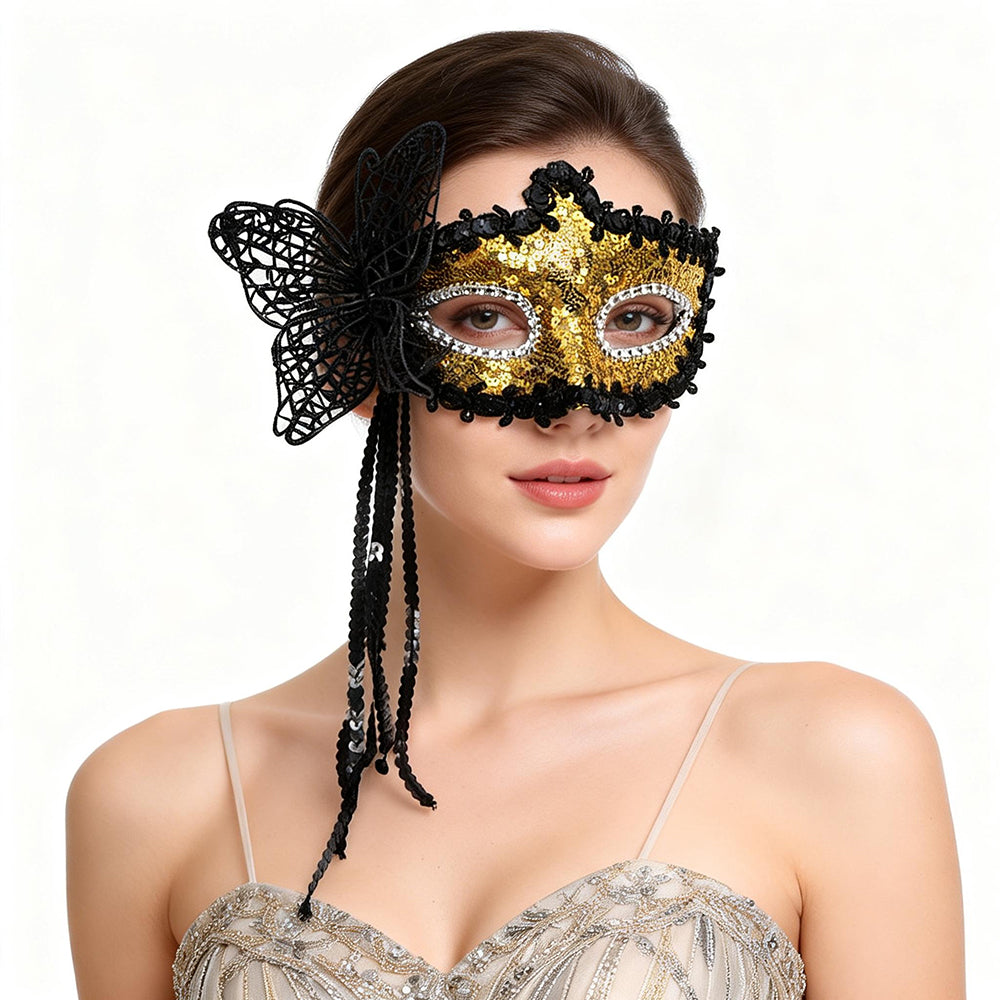 Regina Butterfly Sequin Venetian Masquerade  Mask – Dramatic Elegance Style