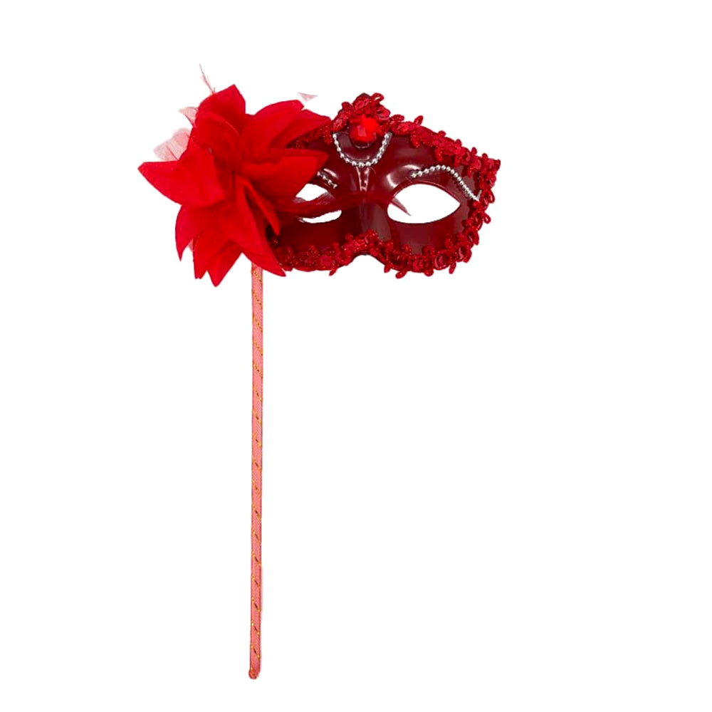Regina  Crimson Bloom Venetian Handheld Masquerade Mask