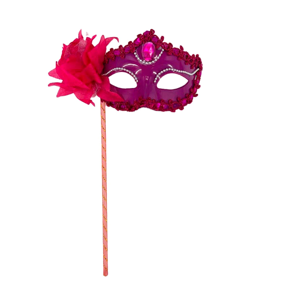 Regina  Crimson Bloom Venetian Handheld Masquerade Mask