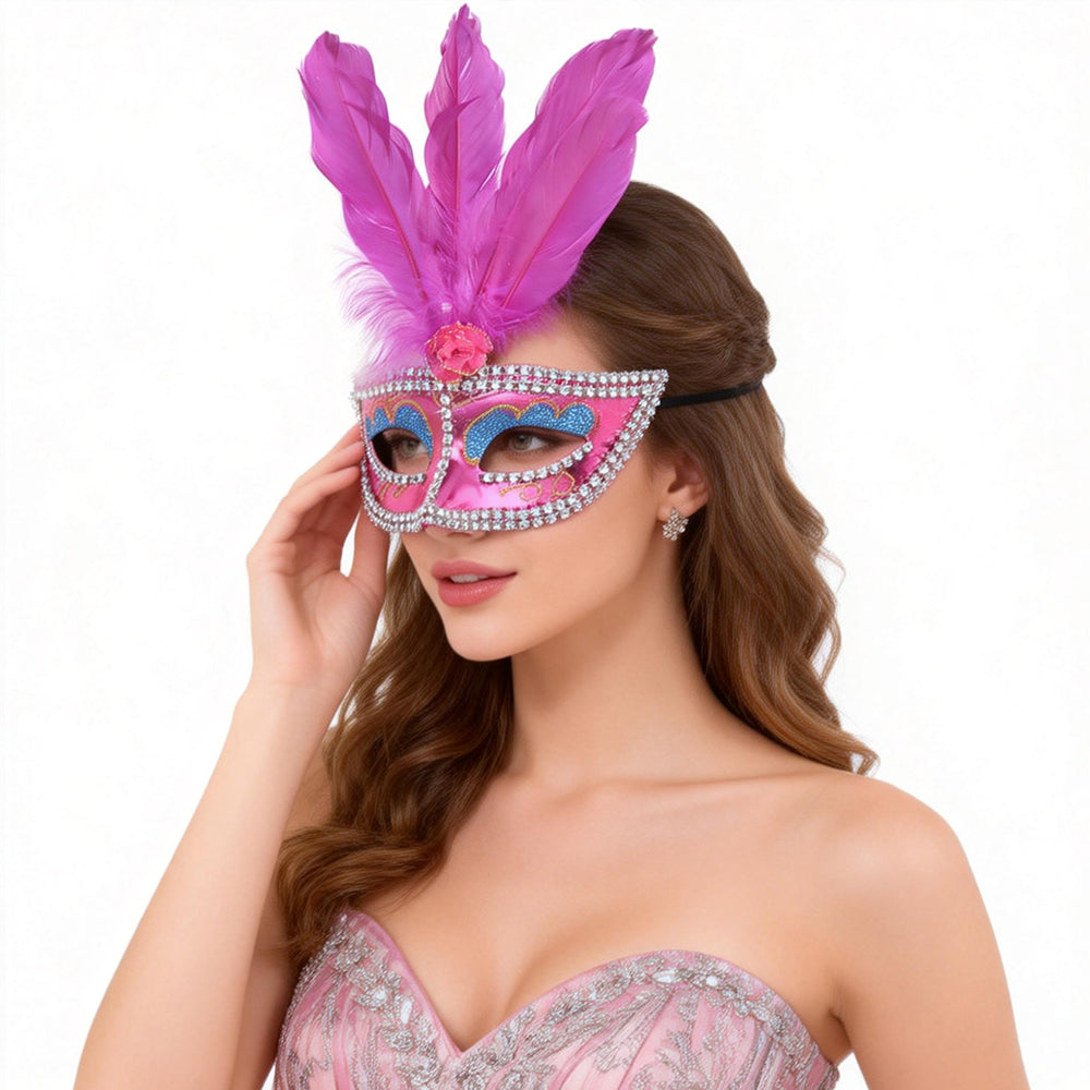 Giulia Feather Crystal Venetian Masquerade Mask