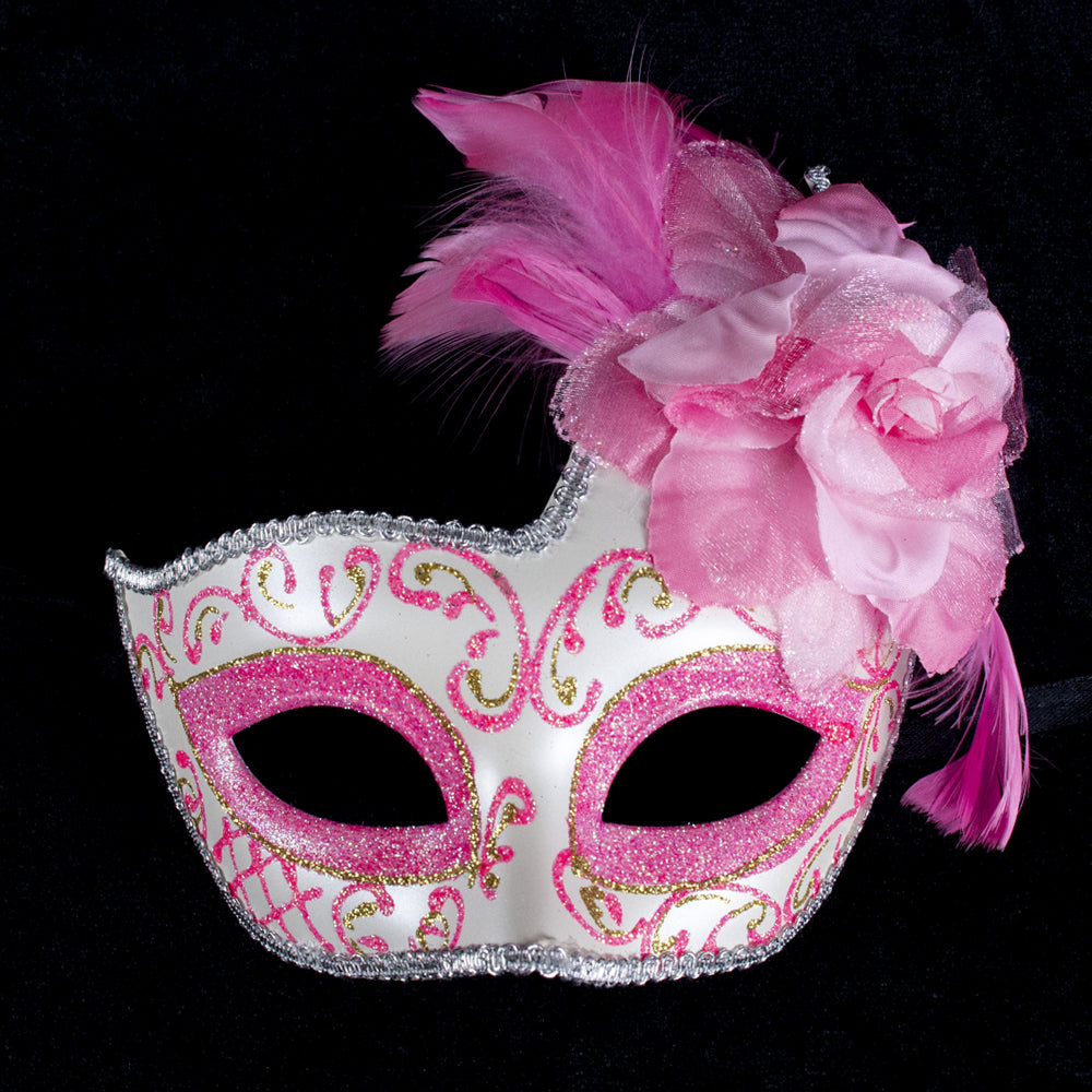 KELLY PINK Rose Feather Fantasy Masquerade Mask