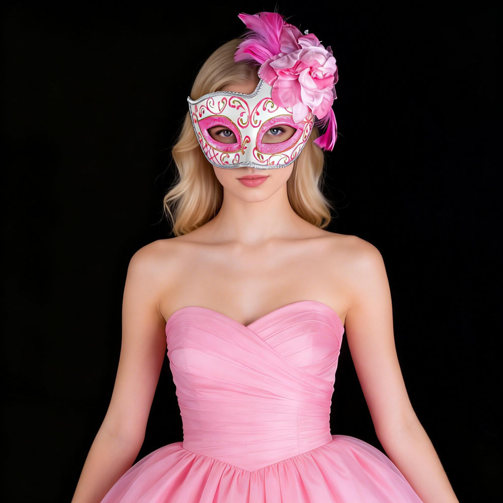 KELLY PINK Rose Feather Fantasy Masquerade Mask