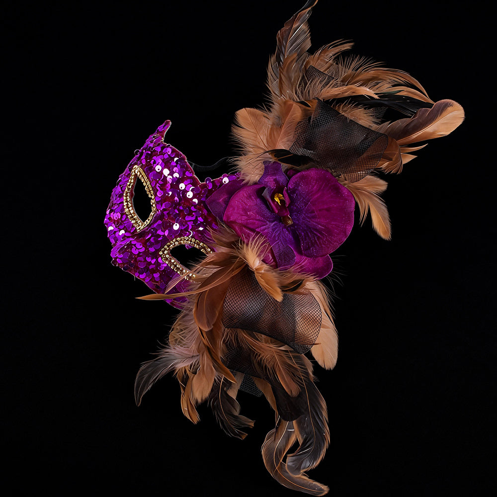 Giulia Purple Sequin Floral Masquerade Mask