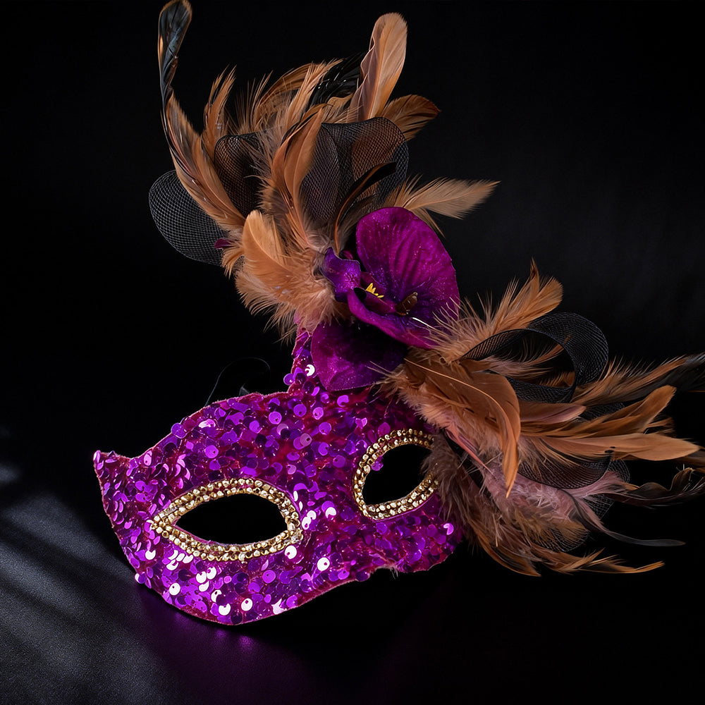 Giulia Purple Sequin Floral Masquerade Mask